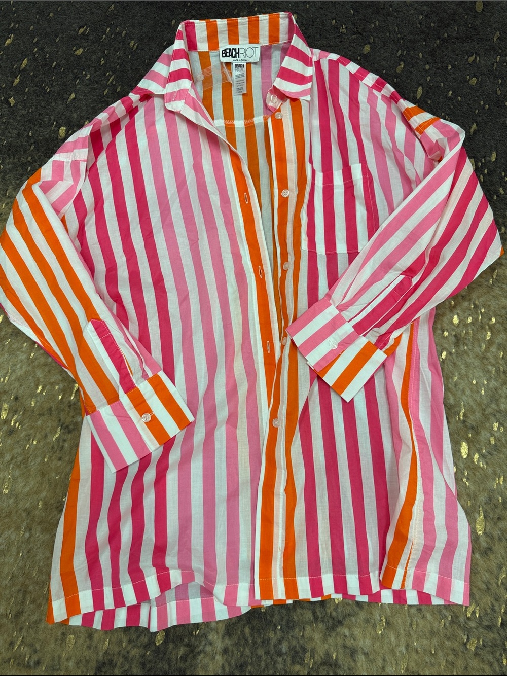 Beach Riot Pink, Orange & White Striped Button-Up Shirt | s/m